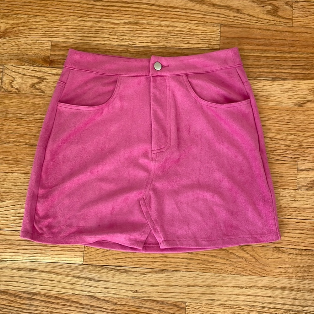 pink suede mini skirt